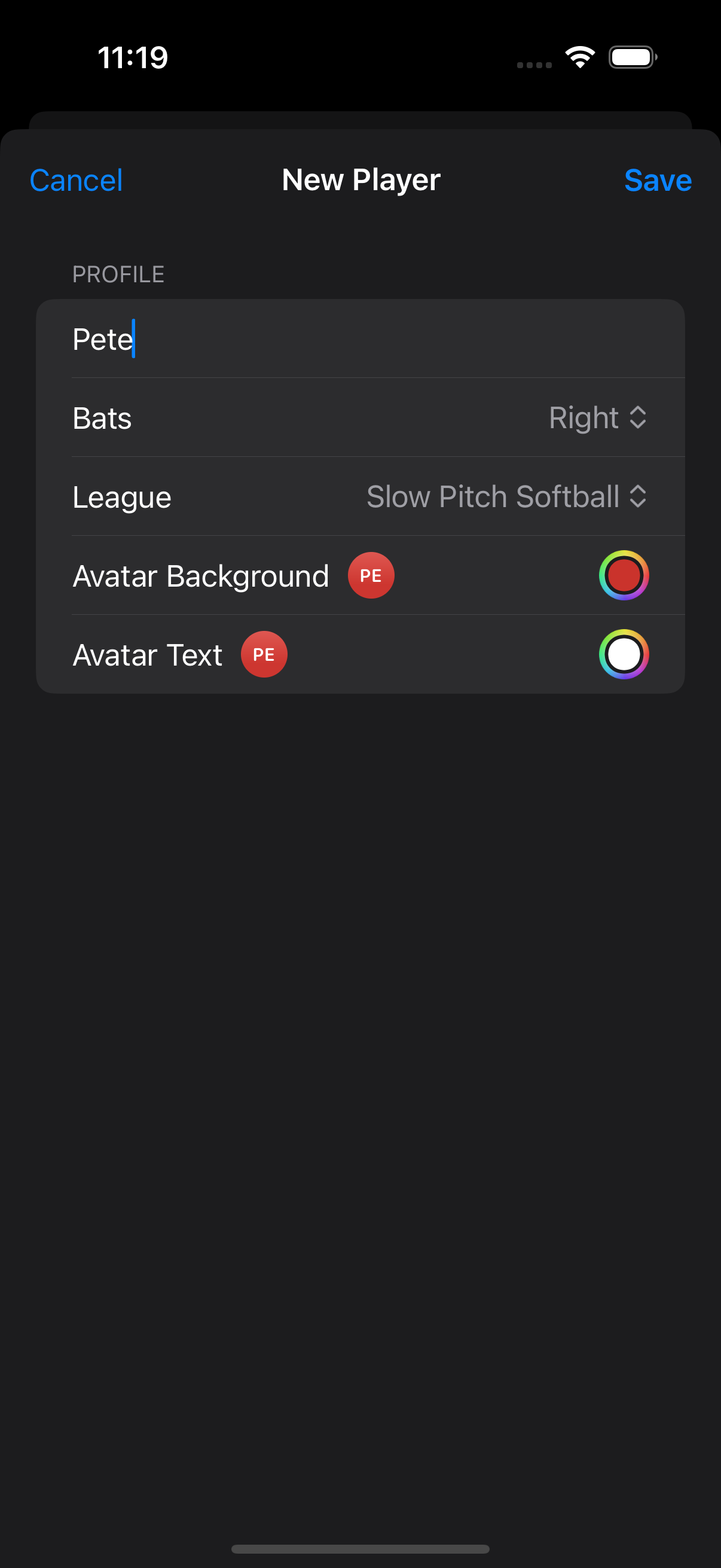 New Player form showing only a name field — no email or password required